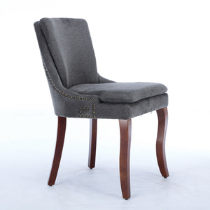 English Elm Modern Dining Chairs Set of 2 with Double-Layer Cushioned Chenille Upholstery, Curved Solid Wood Legs Gray W1143P207920