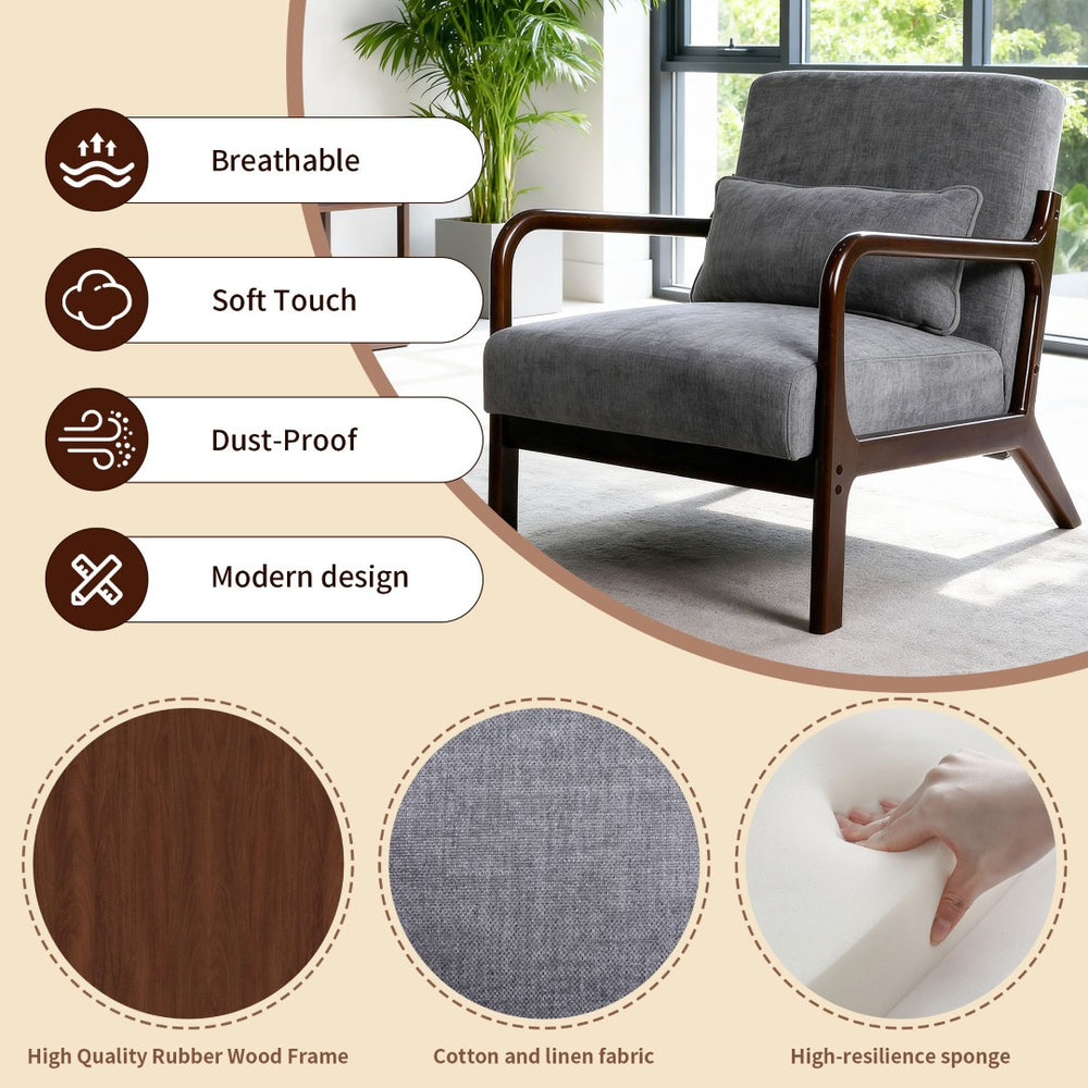 English Elm Mid Century Modern Accent Armchair Rubberwood Frame Lumbar Pillow Living Room Seat W2989P426381