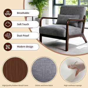 English Elm Mid Century Modern Accent Armchair Rubberwood Frame Lumbar Pillow Living Room Seat W2989P426381