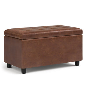 English Elm Cosmopolitan Storage Ottoman - Distressed Saddle Brown Faux Leather With Hidden Storage & Style B136P159770