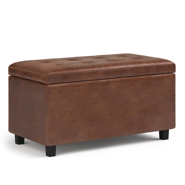 English Elm Cosmopolitan Storage Ottoman - Distressed Saddle Brown Faux Leather With Hidden Storage & Style B136P159770