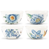 Butterfly Meadow Blue Porcelain Dessert Bowls, 4-Piece Set, Microwave & Dishwasher Safe