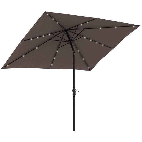 English Elm Outsunny 9' X 7' Solar Led Patio Umbrella With Crank & Tilt - Perfect For Garden, Deck, Poolside Fun! W2225P174172-GIGA