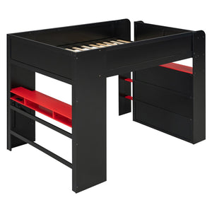 English Elm Full Size Gaming Bunk Bed with Rgb Lighting Integrated Desk Wardrobe and Storage Red LT100266AAR