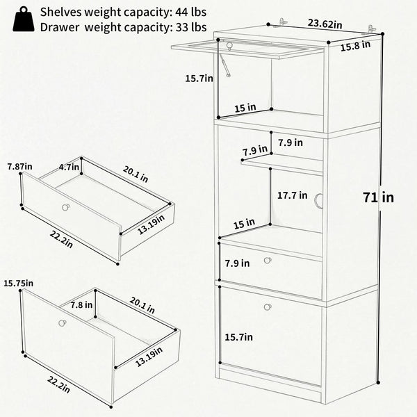 English Elm Tall Freestanding Pantry Cabinet with Adjustable Shelves Drawer and Doors for Kitchen Walnut B2764P483841