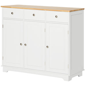 English Elm Homcom Modern Sideboard With Solid Rubber Wood Top, Versatile Storage & Stylish White Finish For Any Space W2225P217384