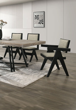 English Elm Dining Arm Chairs Upholstered Polyester Seat Set of 2 Stylish Wood Frame Accent Chairs for Home Dining Room Black,Light Gray 31 L x 22.5 W x 12.5 H B2741P286646