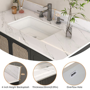 English Elm 43 Inch Marble Vanity Top - Elegant Bianco Carrara Venato With Undermount Sink & 3 Faucet Holes W2700P194077