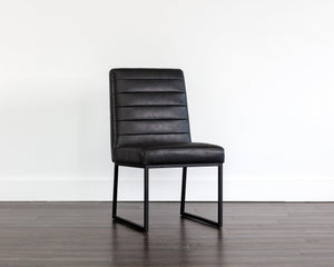 Sunpan Spyros Modern Dining Chair Set of 2 - Sleek Black Powder Coated Steel Frame with Faux Leather Elegance Coal Black