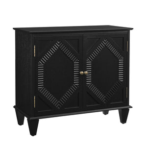 English Elm 33.6" Retro Wooden Sideboard with Fluted Diamond Panels, Mid-Century Console for Living Areas Black W1801P346236