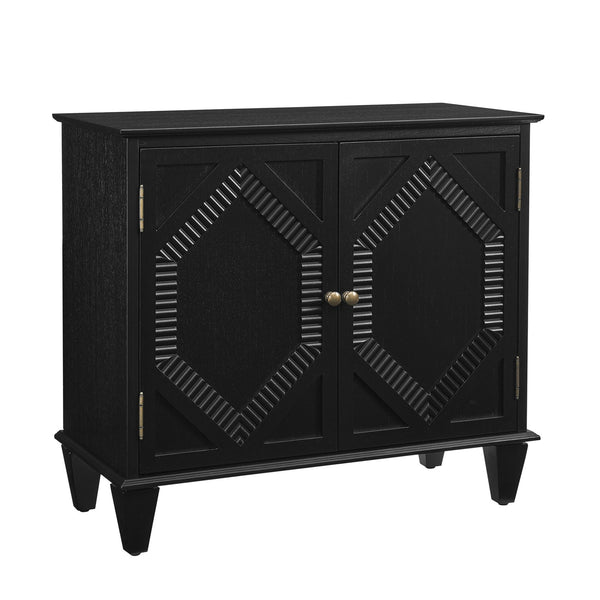 English Elm 33.6" Retro Wooden Sideboard with Fluted Diamond Panels, Mid-Century Console for Living Areas Black W1801P346236
