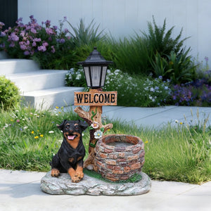 English Elm Labrador Solar Garden Statue with Led Glow and Built-in Succulent Planter Basin W5398P464239