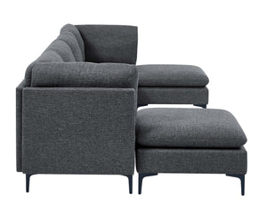 English Elm Linen Upholstered Modular Sectional Sofa with Tall Black Metal Legs for Open Living Dark Gray B2748S00113