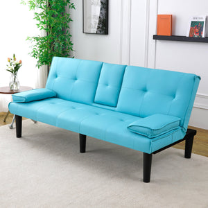 English Elm The 67-inch PVC multi-functional sofa bed with cup holder and one-click fold, space-saving comfort for guests Blue W3371P347652