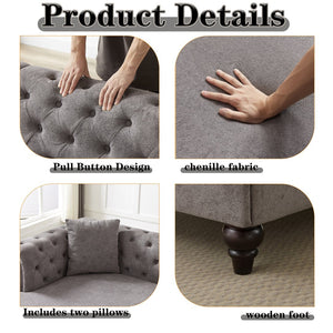 English Elm 135.5-inch Modern Chenille U-Shaped Sectional Sofa with Dual Chaise, Pull-Point Detail, Pillows, Wooden Legs Grey W1926S00047