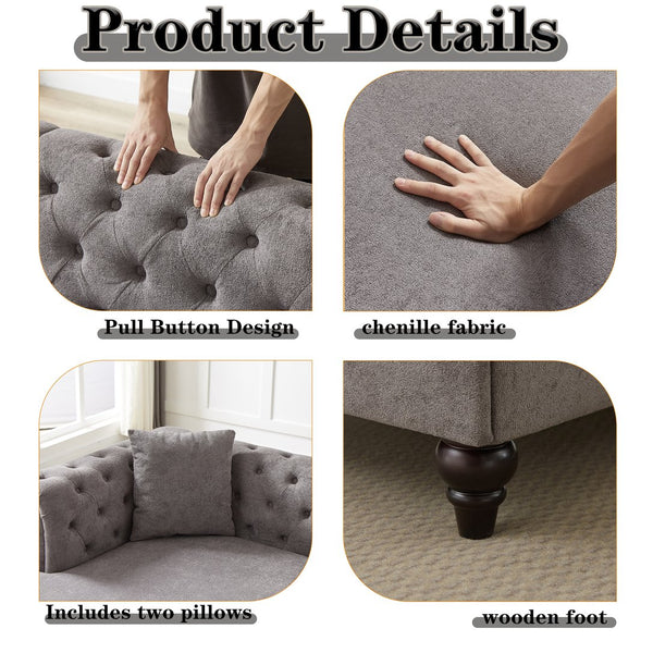 English Elm 135.5-inch Modern Chenille U-Shaped Sectional Sofa with Dual Chaise, Pull-Point Detail, Pillows, Wooden Legs Grey W1926S00047
