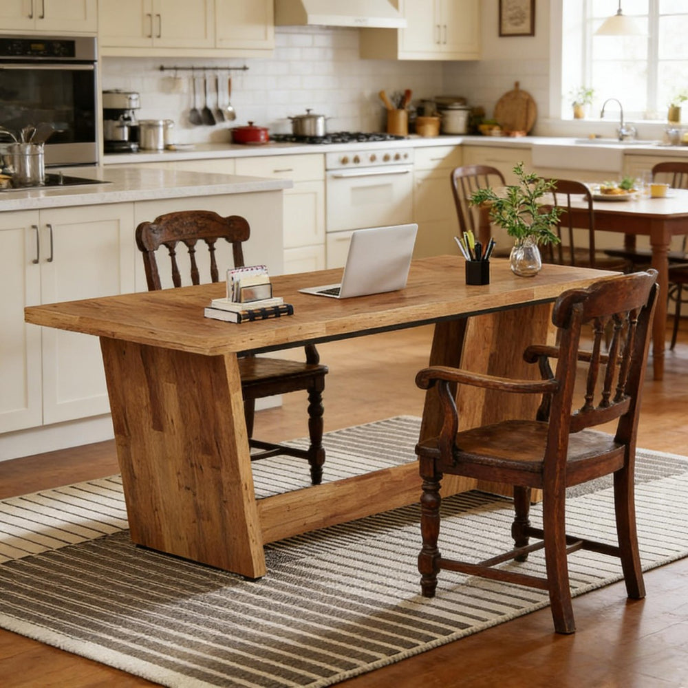 English Elm Industrial Executive Wood Desk with Rustic Brown Veneer for Home Office Workspaces T3971P451536
