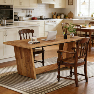 English Elm Industrial Executive Wood Desk with Rustic Brown Veneer for Home Office Workspaces T3971P451536