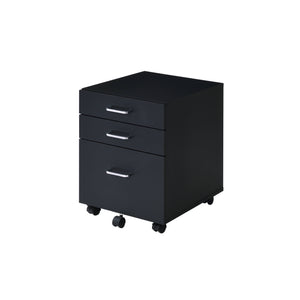 English Elm Tennos Black Chrome Finish Cabinet with 4-Tier Shelves, X-Frame, 3 Drawers & 5 Wheels for Modern Spaces B2726P277143