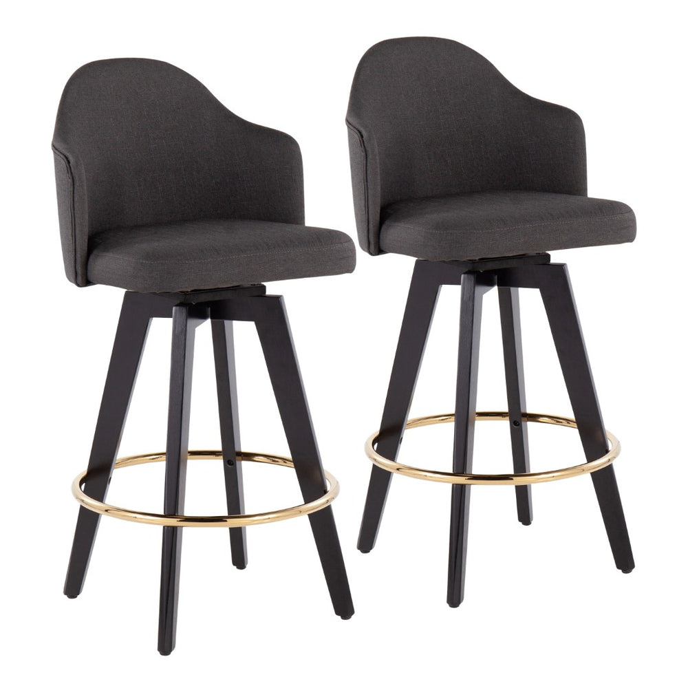 English Elm Fixed-height Swivel Counter Stools with Faux Leather Seats and Chrome Footrest Set of 2 Charcoal B202S02146