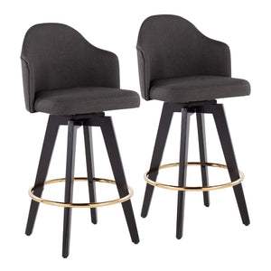 English Elm Fixed-height Swivel Counter Stools with Faux Leather Seats and Chrome Footrest Set of 2 Charcoal B202S02146