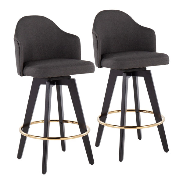 English Elm Fixed-height Swivel Counter Stools with Faux Leather Seats and Chrome Footrest Set of 2 Charcoal B202S02146