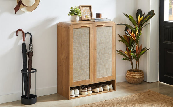 English Elm Rattan Door Shoe Cabinet Six Tier Adjustable Shelving Entryway Storage Organizer Caramel W1820P399463