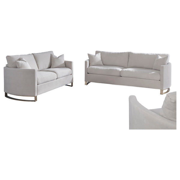English Elm Ulrika Velvet 3-Piece Living Room Set in Beige with Brass Legs, Curved Frame & Plush Cushions B062S01161