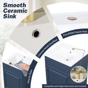English Elm [video] 20 Inch Freestanding Bathroom Vanity with Ceramic Sink Soft Close Cabinet Blue N759P237946C
