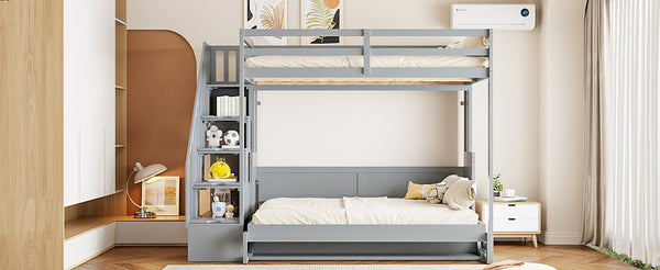 English Elm Full Over Murphy Bunk Bed with Hydraulic Lift Staircase Storage and Fold Away Desk LP000698AAE