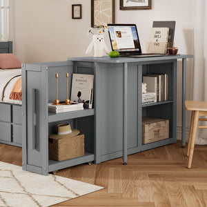 English Elm Twin Multifunctional Wood Platform Bed with Built-In Desk, Trundle & 3 Drawers for Small Spaces Gray 44.3 L x 23.1 W x 9 H N733S212832E