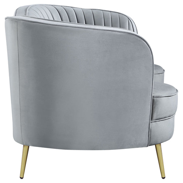 English Elm Reigha Velvet Loveseat in Grey with Gold Legs — Mid-Century Modern Channel Tufted Curved Bench Cushion Elegance B062P351443