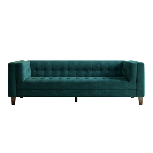 English Elm Christopher Knight Home® - 3-Seater Elegant Tufted Velvet Sofa with Solid Eucalyptus Frame, High-Density Foam Cushions and Dark Wood Legs Frosty Green N765P165496