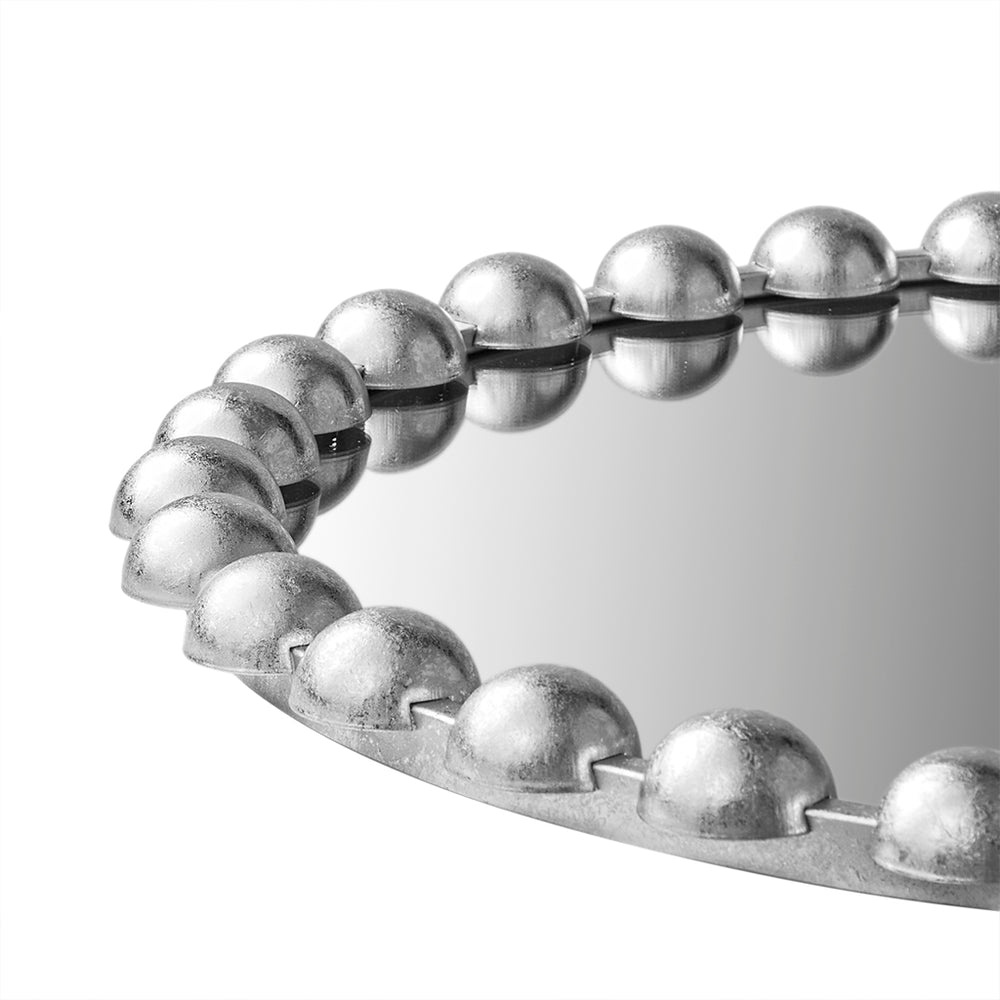 JLA Home Madison Park Signature - 27" Beaded Metal Round Wall Mirror with Matte Frame, HD Glass, Vintage-Modern Accent for Entryways Silver MPS160-339