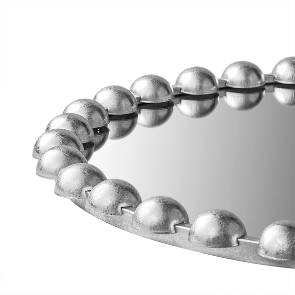 JLA Home Madison Park Signature - 27" Beaded Metal Round Wall Mirror with Matte Frame, HD Glass, Vintage-Modern Accent for Entryways Silver MPS160-339