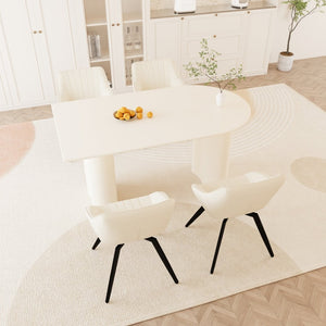 English Elm 63" Cream Mdf Dining Table Set with Carved Wave Legs and Beige Pu Upholstered Chairs Beige+Cream W2189S00849