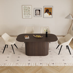 English Elm 63" Mid-Century Modern Brown Mdf Dining Table & 4 Beige Pu Chairs With Black Metal Legs Set W2189S00689