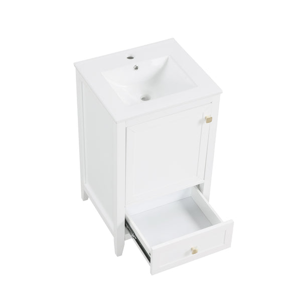 English Elm 20" Modern Bathroom Vanity With Sink, Soft-Close Door & Drawer, Ideal For Small Spaces, White Finish N725P351851K