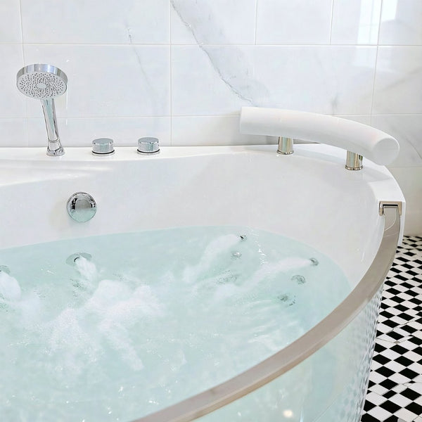English Elm Korra Two Person Corner Whirlpool Tub Acrylic 16 Jet Spa with Heater and Chromotherapy W5619P449939