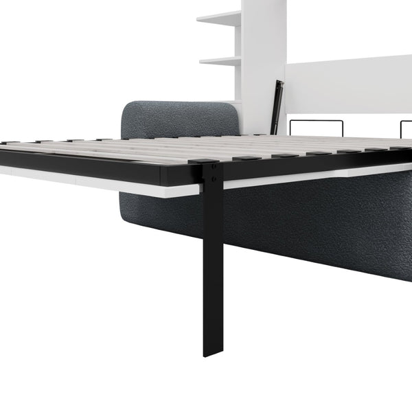 English Elm Full Size Murphy Bed System with Integrated Sofa and Storage Towers for Guest Rooms White+Gray LP000380AAE