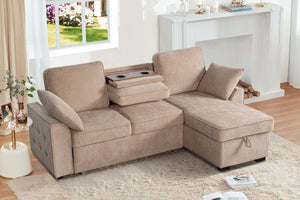 English Elm Multi Functional Sectional Sofa with Plush Seating Adjustable Backrests and Hidden Storage Light Brown B2730S00059