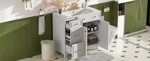 English Elm 36" Modern Bathroom Vanity with Ceramic Sink, Soft-Close Doors, Double-Layer Drawer & Storage Elegance White N729P289163K