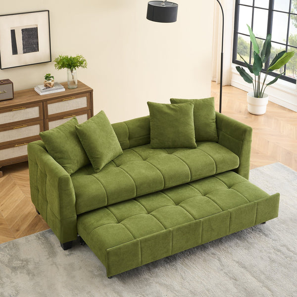 English Elm 77.9-inch cloud velvet 3-seater sofa bed with pull-out sleeper, sturdy wood frame, high-density foam comfort Green W1278S00075