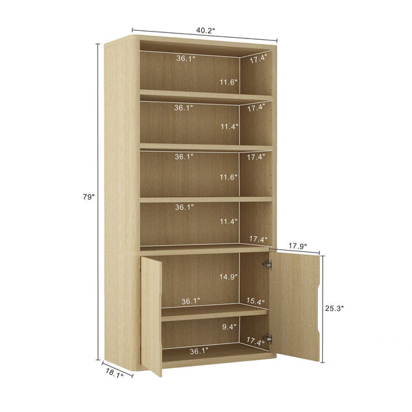 English Elm Rivington 40" Natural Oak Bookcase Cabinet - Modern Storage With Adjustable Shelves & Soft-Close Doors B365S00020-GIGA