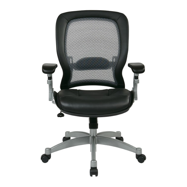 OSP Home Furnishings Professional Airgrid Mesh Back Executive Chair with Leather Seat and Lumbar Support 3680