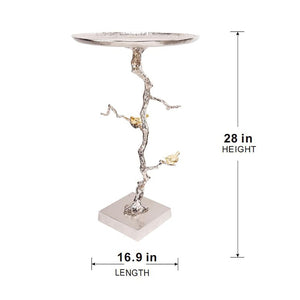 English Elm 16.9x16.9x28" Round Aluminum Side Table Sculptural Bird Branch Art Deco Accent W2078P485329