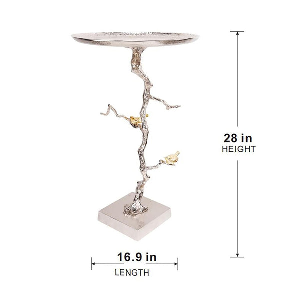 English Elm 16.9x16.9x28" Round Aluminum Side Table Sculptural Bird Branch Art Deco Accent W2078P485329