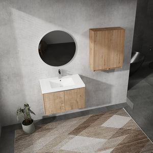 English Elm 30" Wall-Mounted Bathroom Vanity With Sink & Side Cabinets - Stylish, Space-Saving Design & Storage W999S00222
