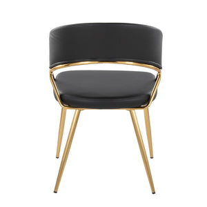 English Elm Jie Glam Set of 2 Dining Chairs Gold Sculptural Frame Black Faux Leather B202P223583