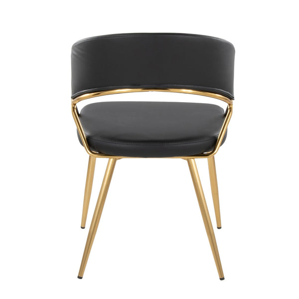 English Elm Jie Glam Set of 2 Dining Chairs Gold Sculptural Frame Black Faux Leather B202P223583